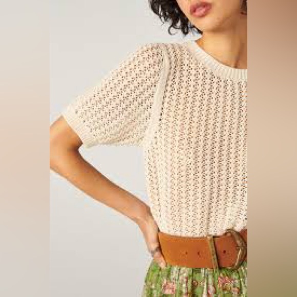 Ba&sh Ecru Jack Sweater Short Sleeve Open Knit Size XS / Small (Ba&sh size 0) - Picture 2 of 3